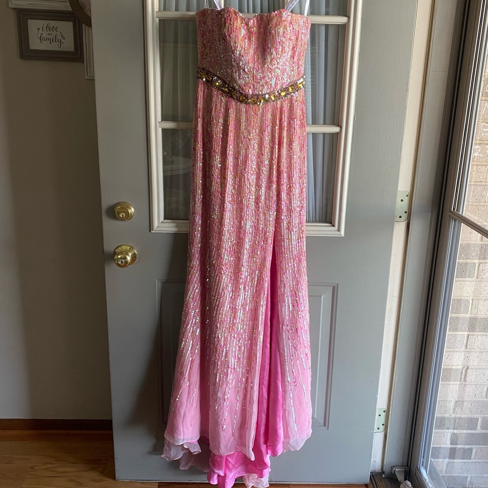 Sherri Hill Pink Sequin Silk Strapless Dress Style E8517